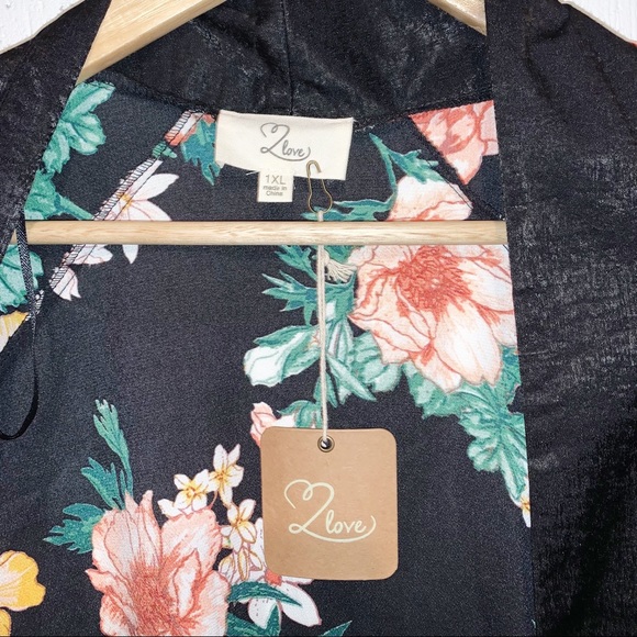 NWT Love Plus Size Kimono Floral Black Open Never Worn 1X - Picture 6 of 7